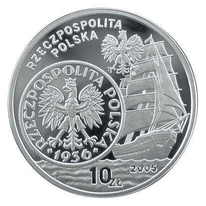 10 zł Dzieje złotego: Żaglowiec (2 zł i 5 zł z 1936 r.)